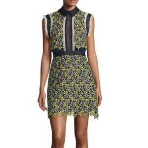 Self-Potrait Sculpted Daisy Mini Dress Yellow/Black/White Size 4